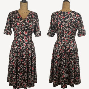 NWOT Navy/Black Dress With Red Flowers